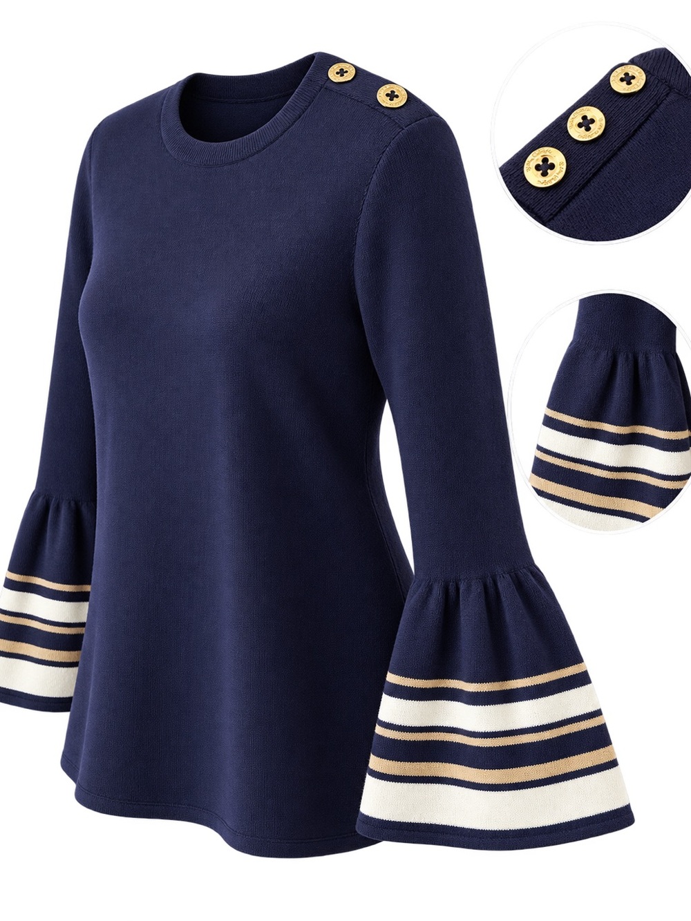 Lilly Pulitzer Navy Bell Sleeve Striped Cuff Sweater Size Small